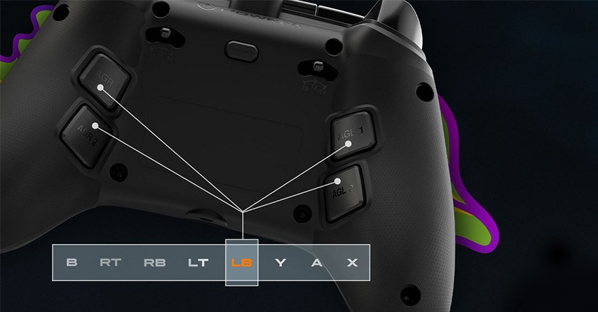 Back of Controller showing mappable buttons