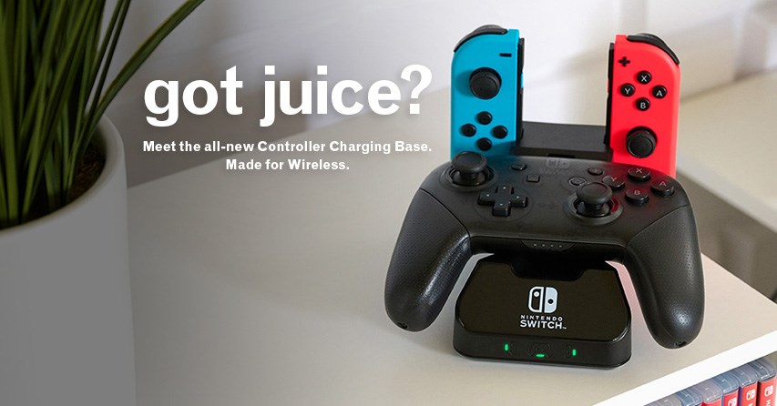 PowerA NSW Charging Base with Joycons and a controller charging